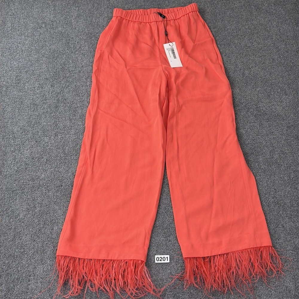 Karen Millen Pants Size 4 Coral Orange Wide Leg Trousers Crop Occasion Party NEW